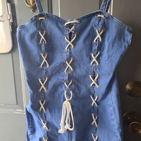 Shein Lace-Up Denim Bodycon Dress sz L 8/10 - Picture 2 of 12